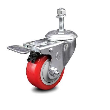 Service Caster 3 Inch Red Polyurethane Swivel 3/8 Inch Stem Caster with Total Lock Brake SCC SCC-TSTTL20S314-PPUB-RED-381615
